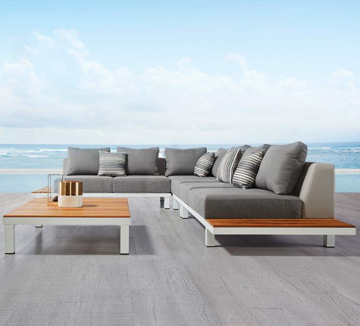 Salon de Jardin Haut de Gamme 8 places Lounge Bora Blanc - Salon de jardin  Alu Bas