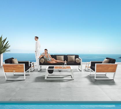 Salon de Jardin Haut de Gamme 5 places Lounge York Blanc (canapé 3 places emballage abîmé)