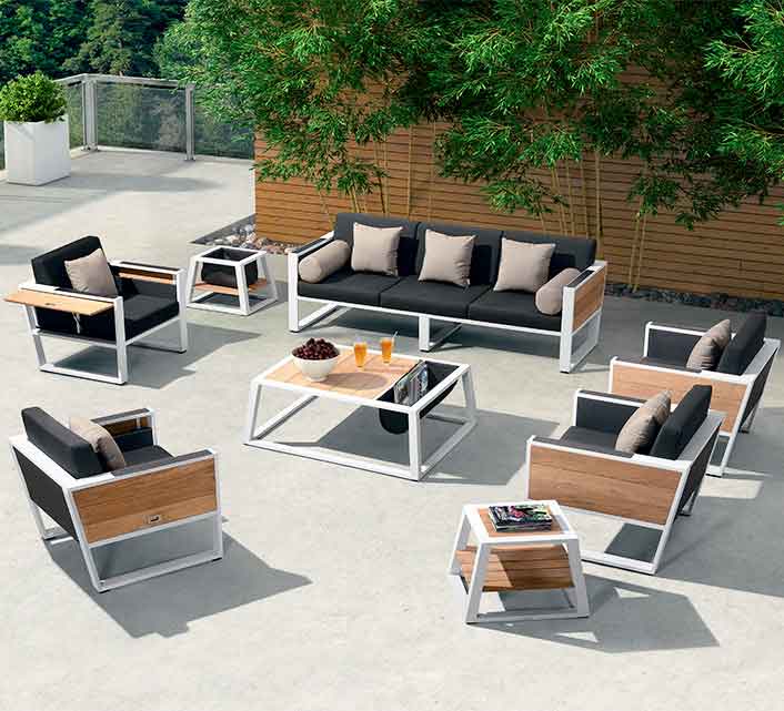 Salon de Jardin Haut de Gamme 7 places Lounge York Blanc Salon de