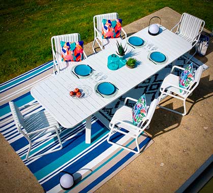 Salon de Jardin Aluminium 8 personnes Table Extensible 225-310cm Séville Blanc