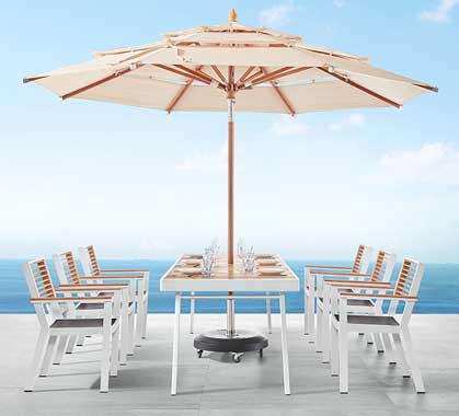 Salon de Jardin Aluminium et Bois Teck 10 personnes Table 260x90 York Blanc