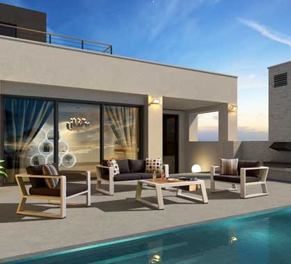 Salon de Jardin Aluminium 8 places Lounge Exee Beige