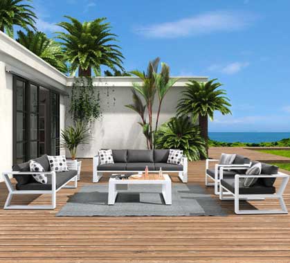 Salon de Jardin Aluminium 8 places Lounge Exee Blanc