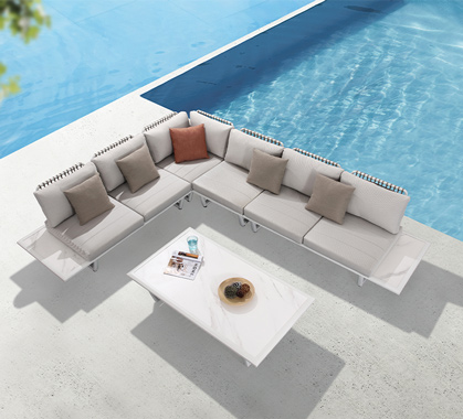 Salon de Jardin Haut de Gamme d'Angle 5 places Sophia Beige