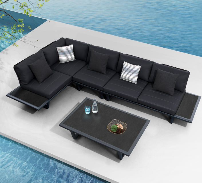 Salon de Jardin Haut de Gamme d'Angle 5 places Sophia Noir Anthracite - Salon  de jardin Alu d'angle