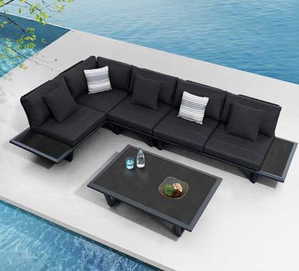 Salon de Jardin Haut de Gamme d'Angle 5 places Sophia Noir Anthracite