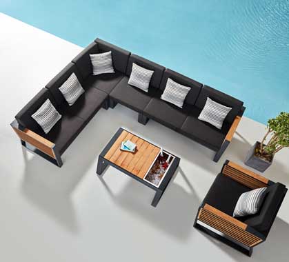 Salon de Jardin Haut de Gamme d'Angle 8 places Bora Noir Anthracite