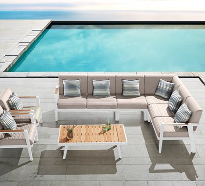 Salon de Jardin Haut de Gamme d'Angle 8 places Emoti Blanc