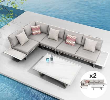 Salon de Jardin Haut de Gamme Double d'Angle 10 places Sophia Beige