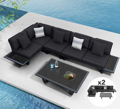Salon de Jardin Haut de Gamme Double d'Angle 10 places Sophia Noir Anthracite