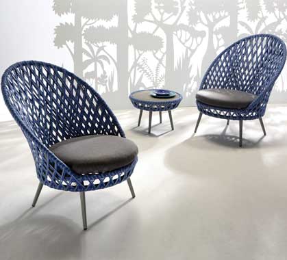 Ensemble 2 Fauteuils de Jardin Lounge Panama Tressé Bleu