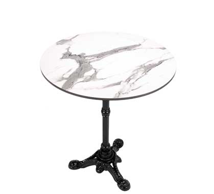 Table Bistrot Ronde 60cm Plateau HPL Motif Marbre Blanc