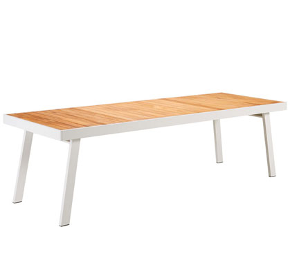 Table de Jardin Aluminium Plateau Teck 260x90cm York Blanc