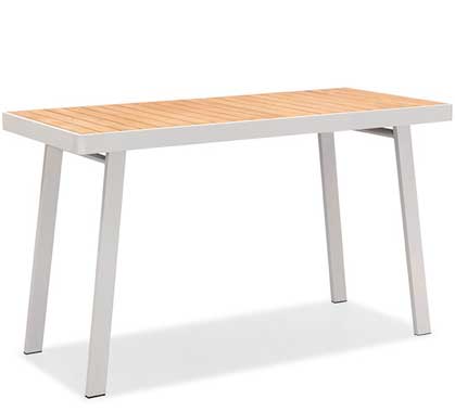 Mange Debout table haute de Jardin Aluminium Plateau Teck H106cm Bar Nofi Beige