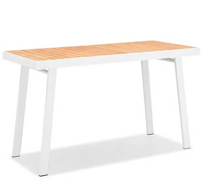 Mange debout table haute de Jardin Aluminium Plateau Teck H106cm Bar Nofi Blanc